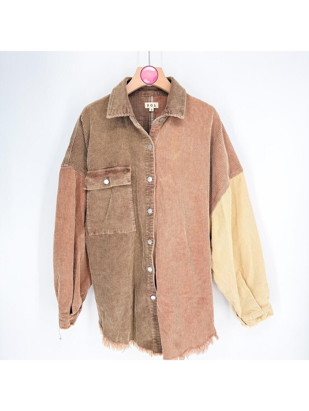 POL Colorblock Corduroy Shacket Oversized Boho Cottagecore Button Up Womens S